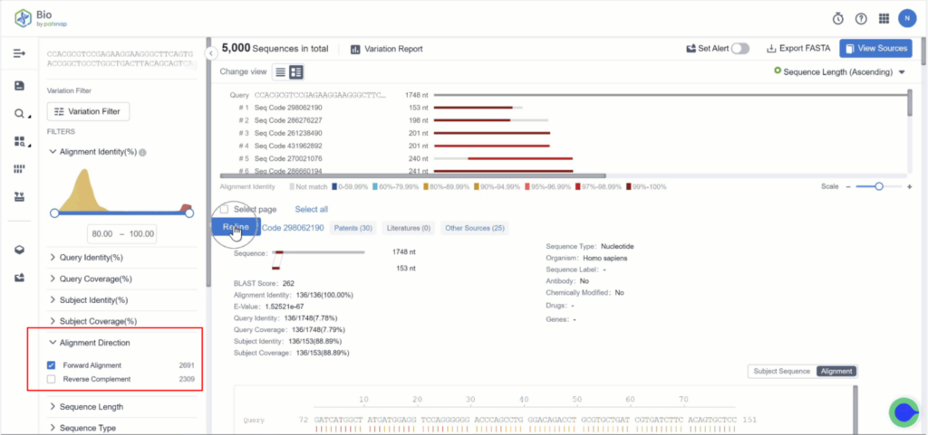 フォワード アラインメント シーケンスの結果、Patsnap Bio