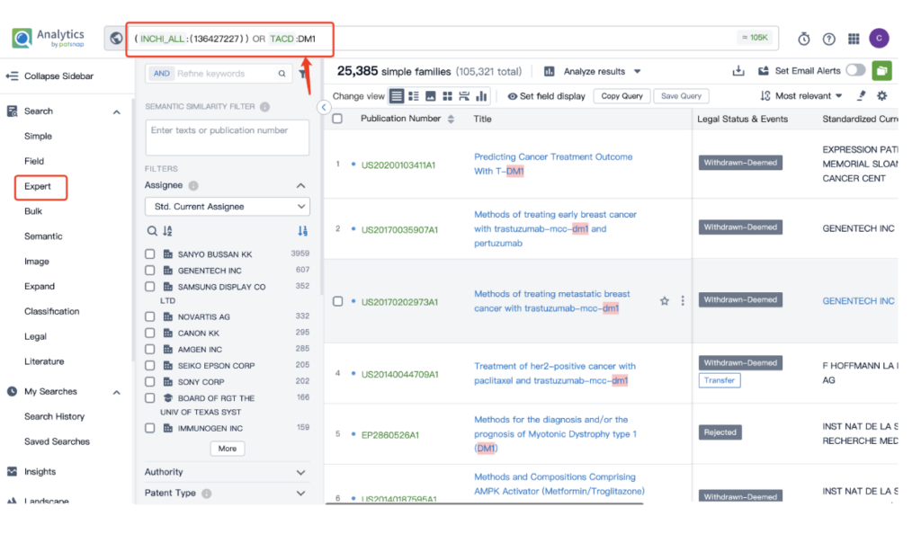 Kadcyla の MCC リンカーとその強力な細胞毒性物質 DM1 の特許データは、Patsnap Bio Sequence Search Chemical Database で見つけることができます。