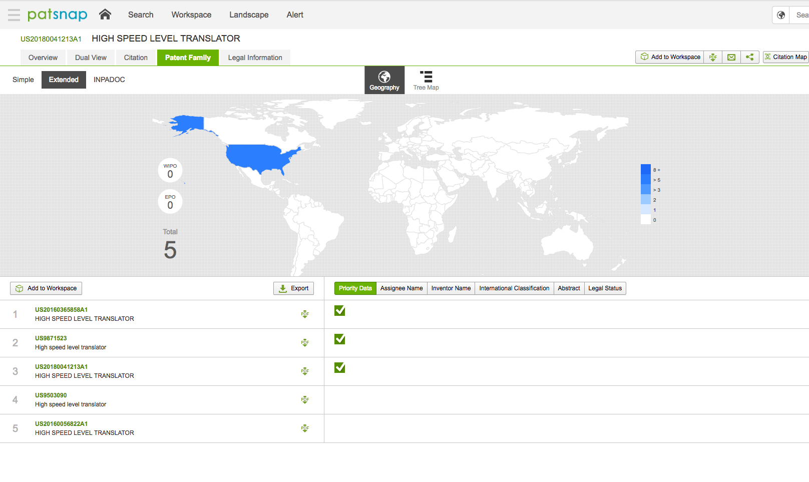 Extended family view on PatSnap for the same IBM patent (Source: PatSnap platform)