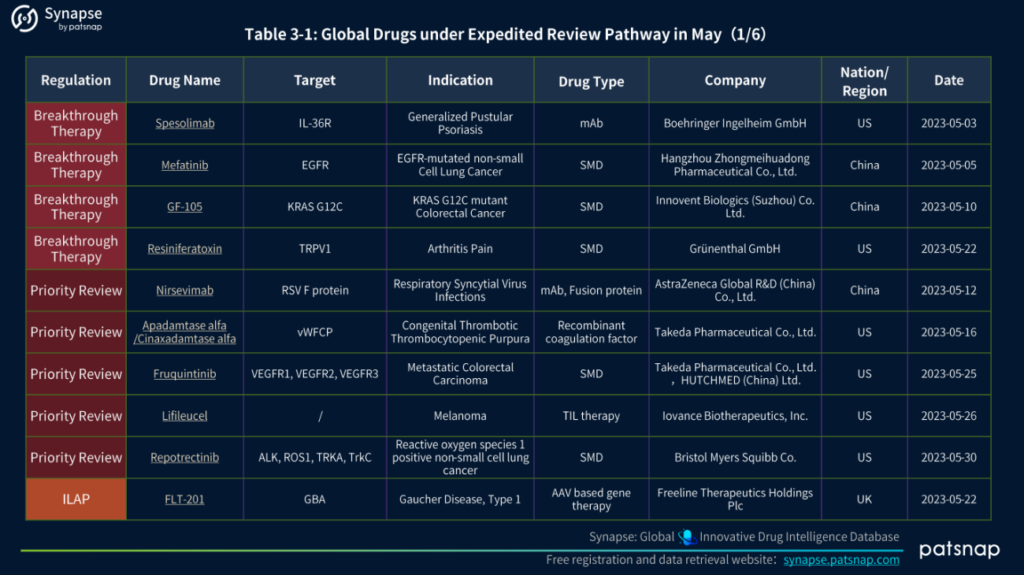 2023 年 XNUMX 月に迅速審査の対象となる世界の医薬品、Synapse